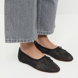 Loeffler Randall Landon Soft Ballet Flats Size 6.5 Black Mesh Leather NEW $250
